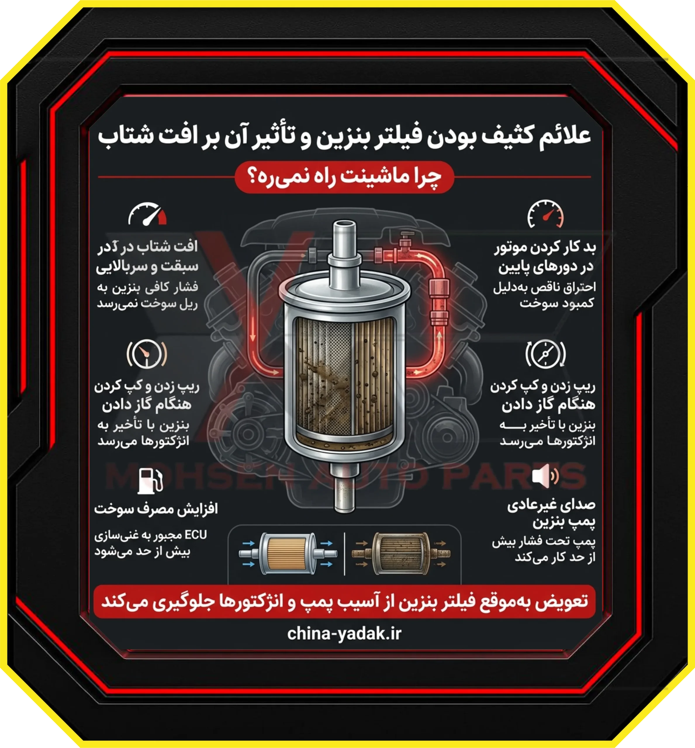 علائم کثیف بودن فیلتر بنزین و تاثیر آن بر افت شتاب؛ چرا ماشینت راه نمی‌ره؟